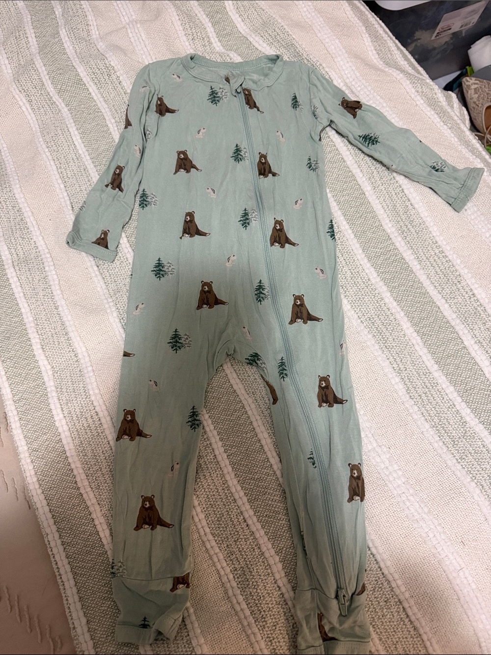 Kyte BABY Mint Green Bear Print Footed One-Piece